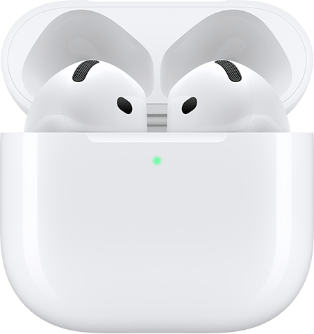 سماعات AirPods 4 في علبة الشحن مع فتح الغطاء