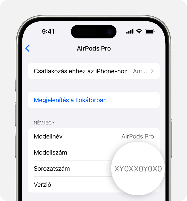 AirPods Pro iPhone Beállítások listája.