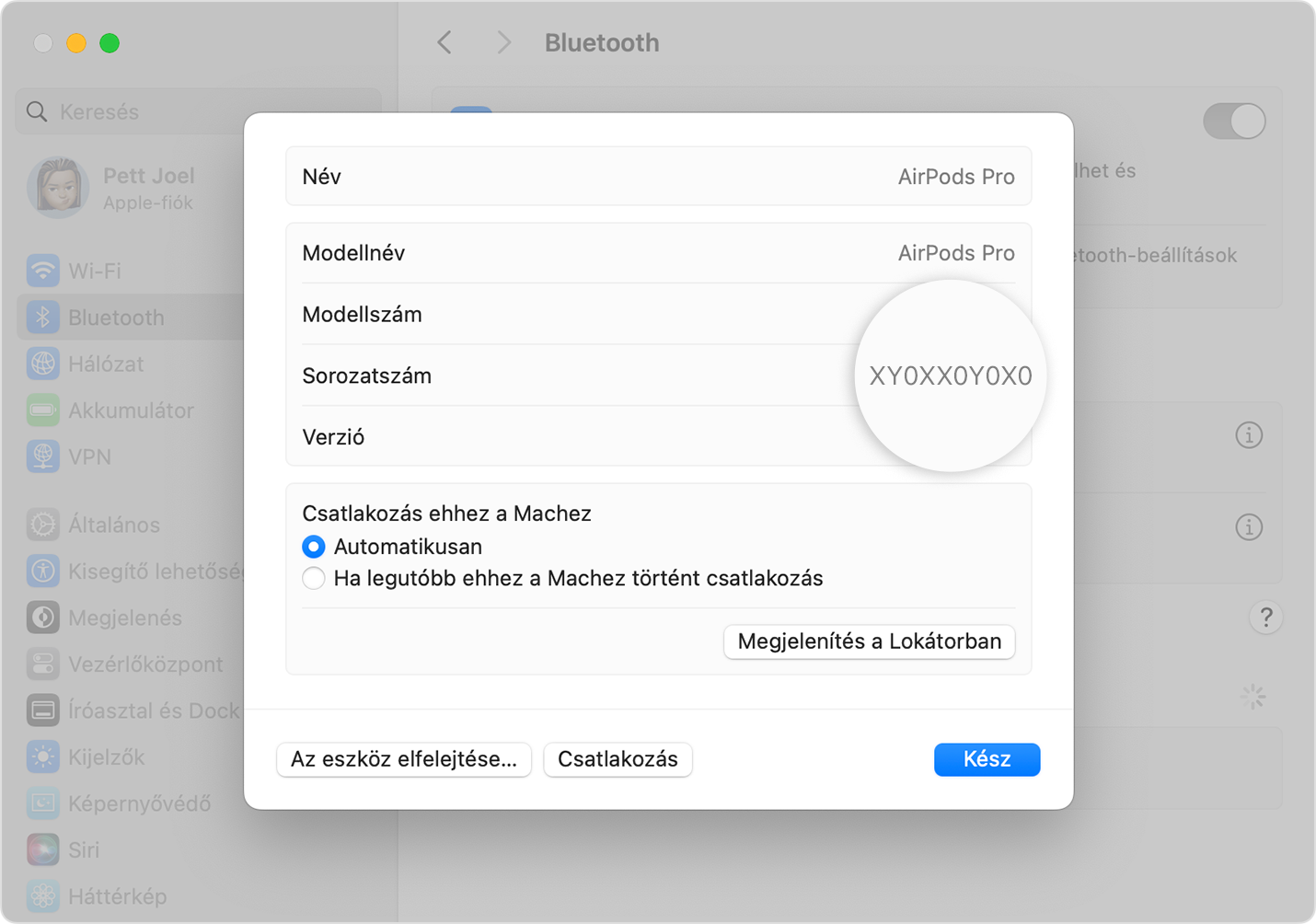 Lightning sorozatszám a macOS Rendszerbeállításaiban