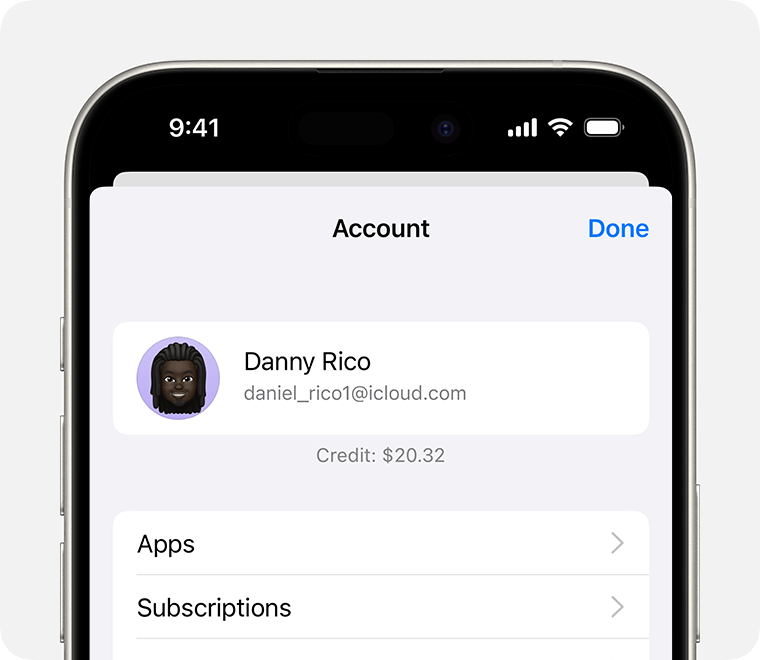 The Account screen in the App Store on iOS with the account balance displayed.