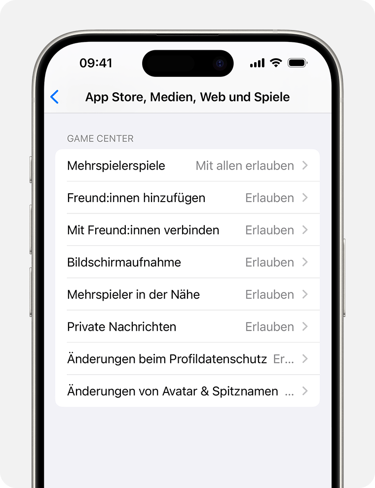 iPhone-Bildschirm mit Optionen für „Inhaltsbeschränkungen“ für die Kindersicherung