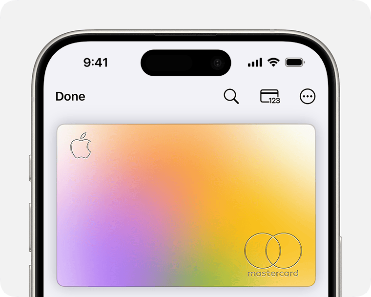 iPhone showing a colorful image of Apple Card.