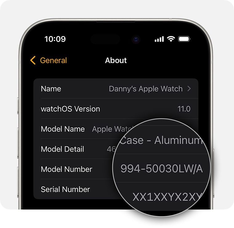 iPhone screen showing general settings for Apple Watch