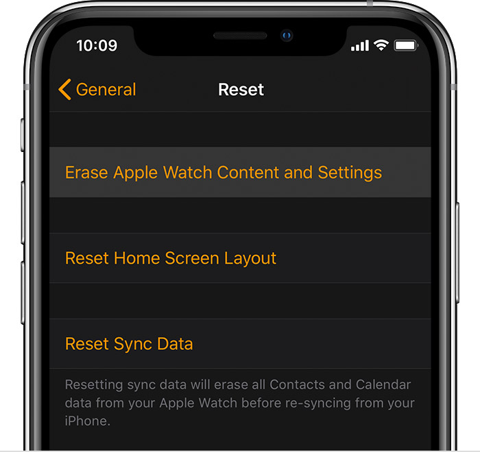 iPhone screen showing Reset Apple Watch settings