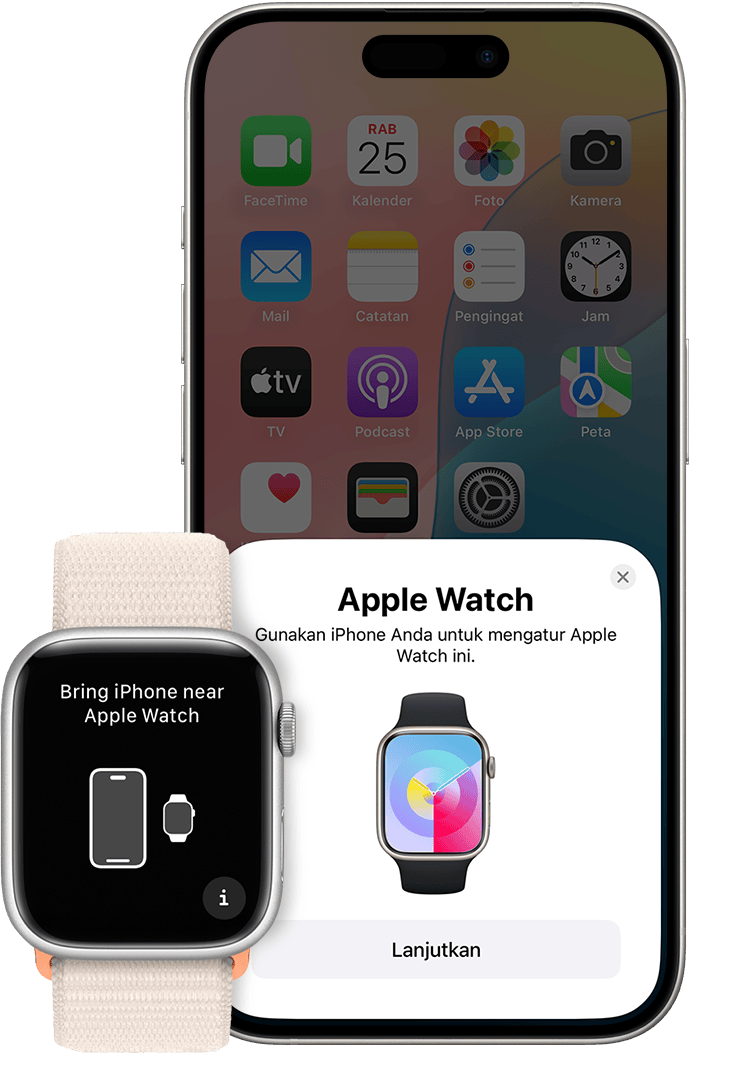 Layar pemasangan Apple Watch dan iPhone