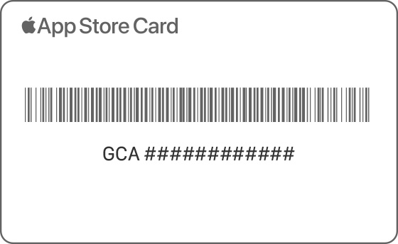 الجزء الخلفي من App Store Card، يعرض رقمًا تسلسليًا يبدأ بالرمز GCA و12 رقمًا.