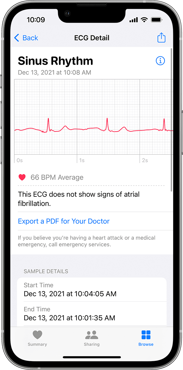 iOS 15이 설치된 iPhone 13 Pro의 심장, 검색, 심전도 결과 요약