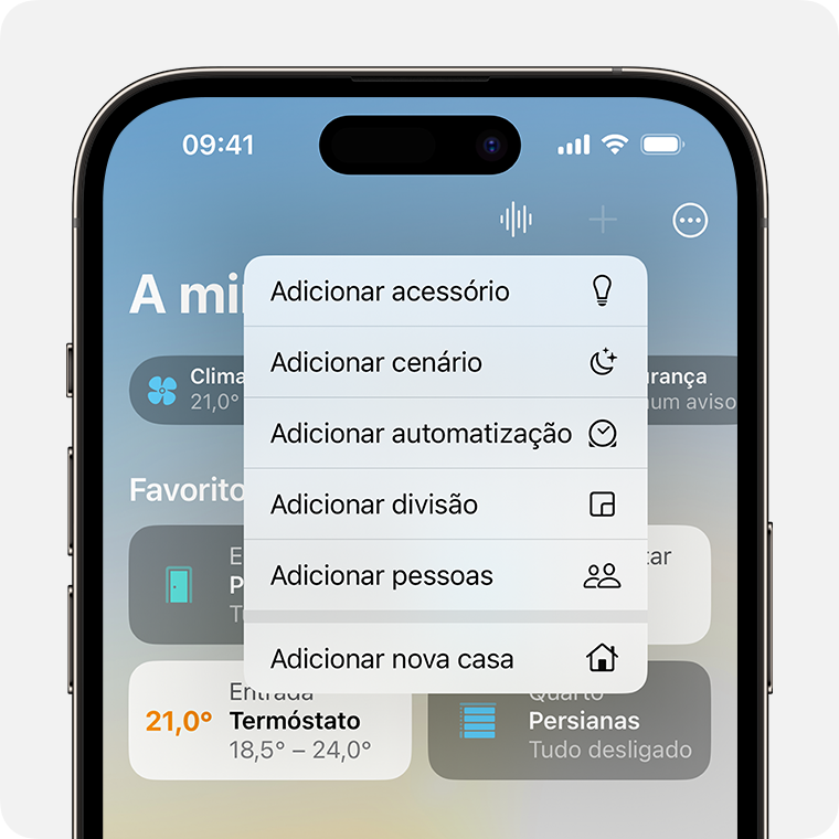 A opção Adicionar acessório aparece primeiro depois de tocar em Adicionar