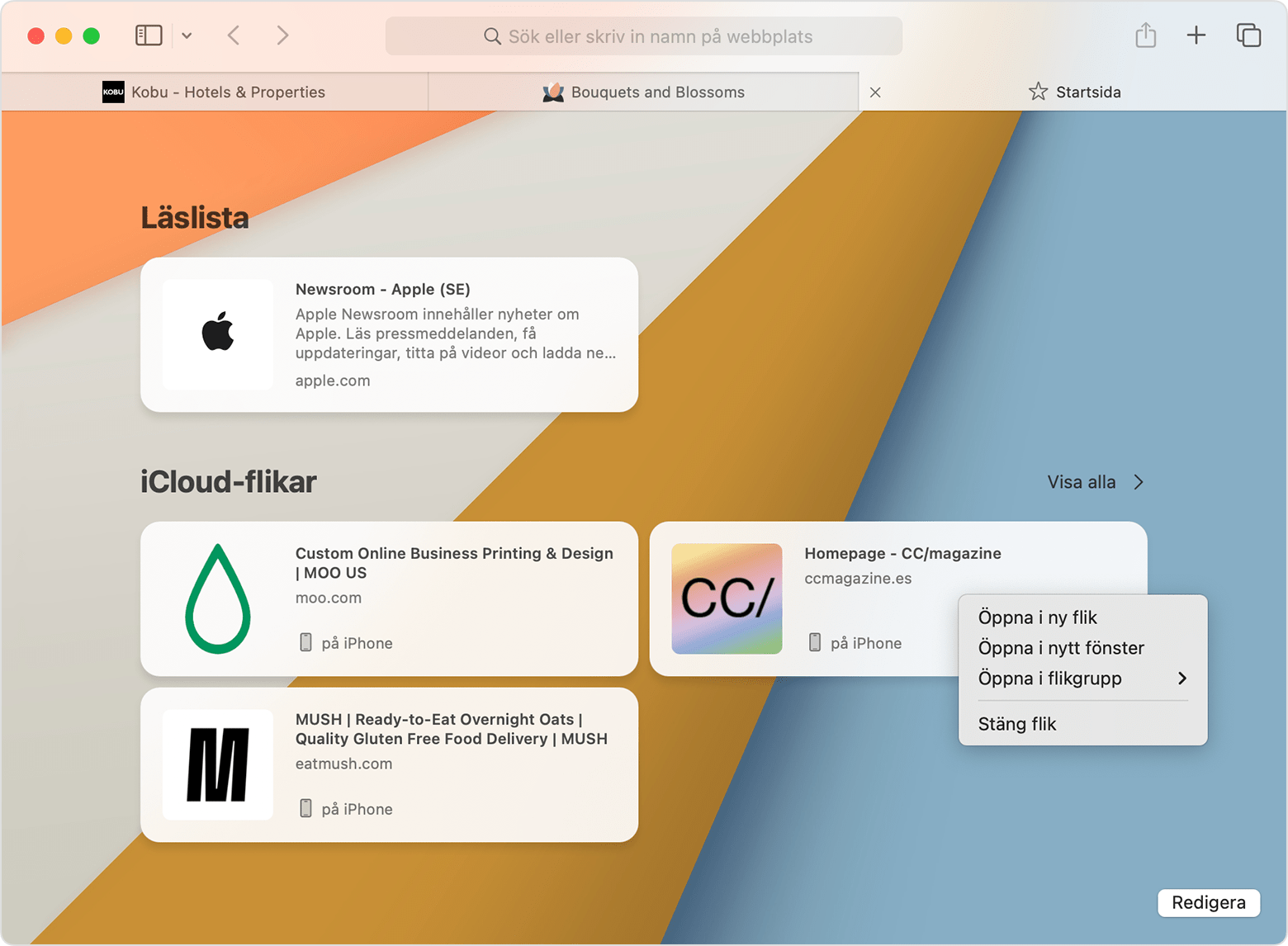 Mac som visar alternativ för att stänga iCloud-flikar i Safari.