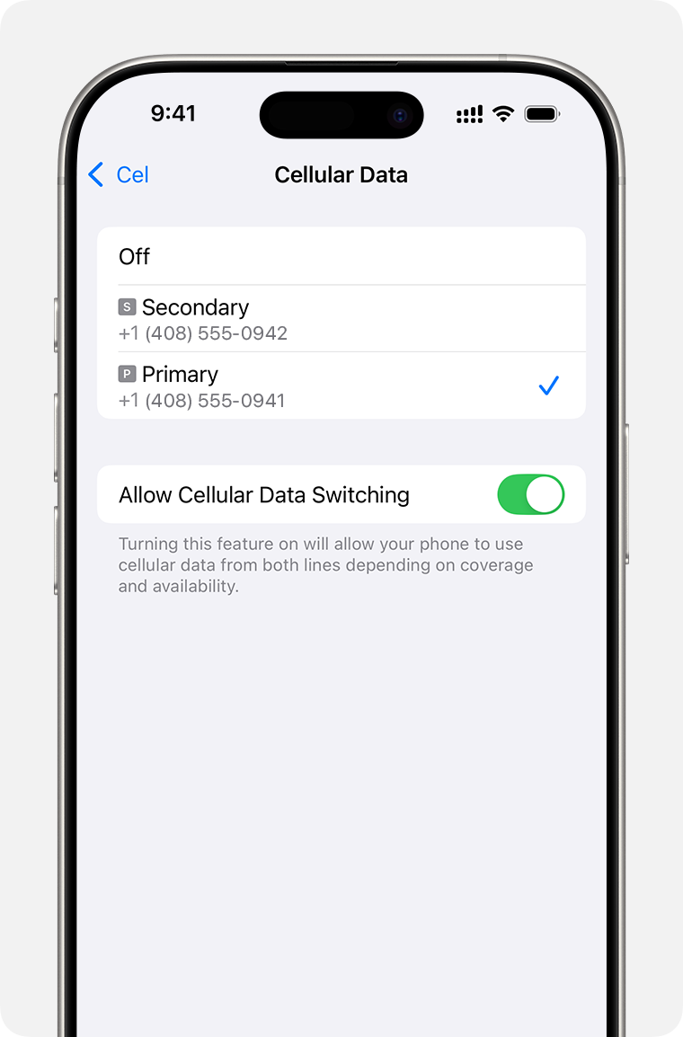 iPhone mobile data settings; what number uses mobile data or turn on Allow Mobile Data Switching.