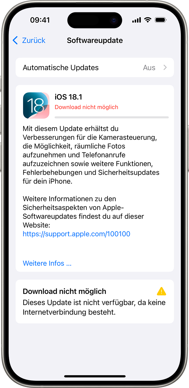 Ein iPhone mit dem Hinweis „Download nicht möglich“