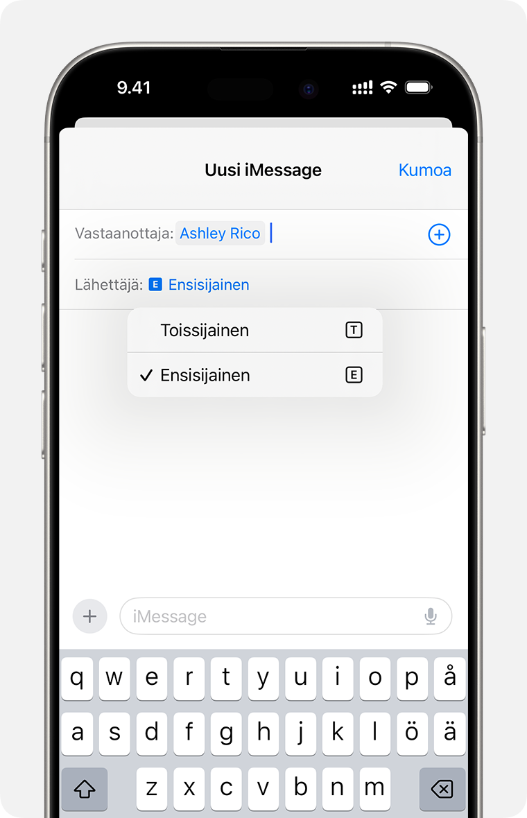 Kahden eSIMin valintalinja iMessage-, teksti- tai multimediaviestin tai RCS-viestin lähettämiseksi