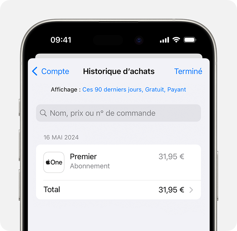 Une image montrant Historique d’achats sur un iPhone