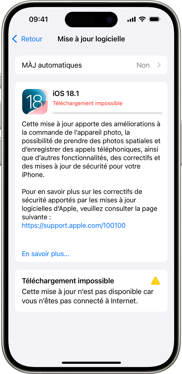 iPhone affichant le message « Téléchargement impossible »