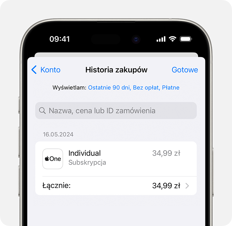 Obraz przedstawiający historię zakupów na iPhonie