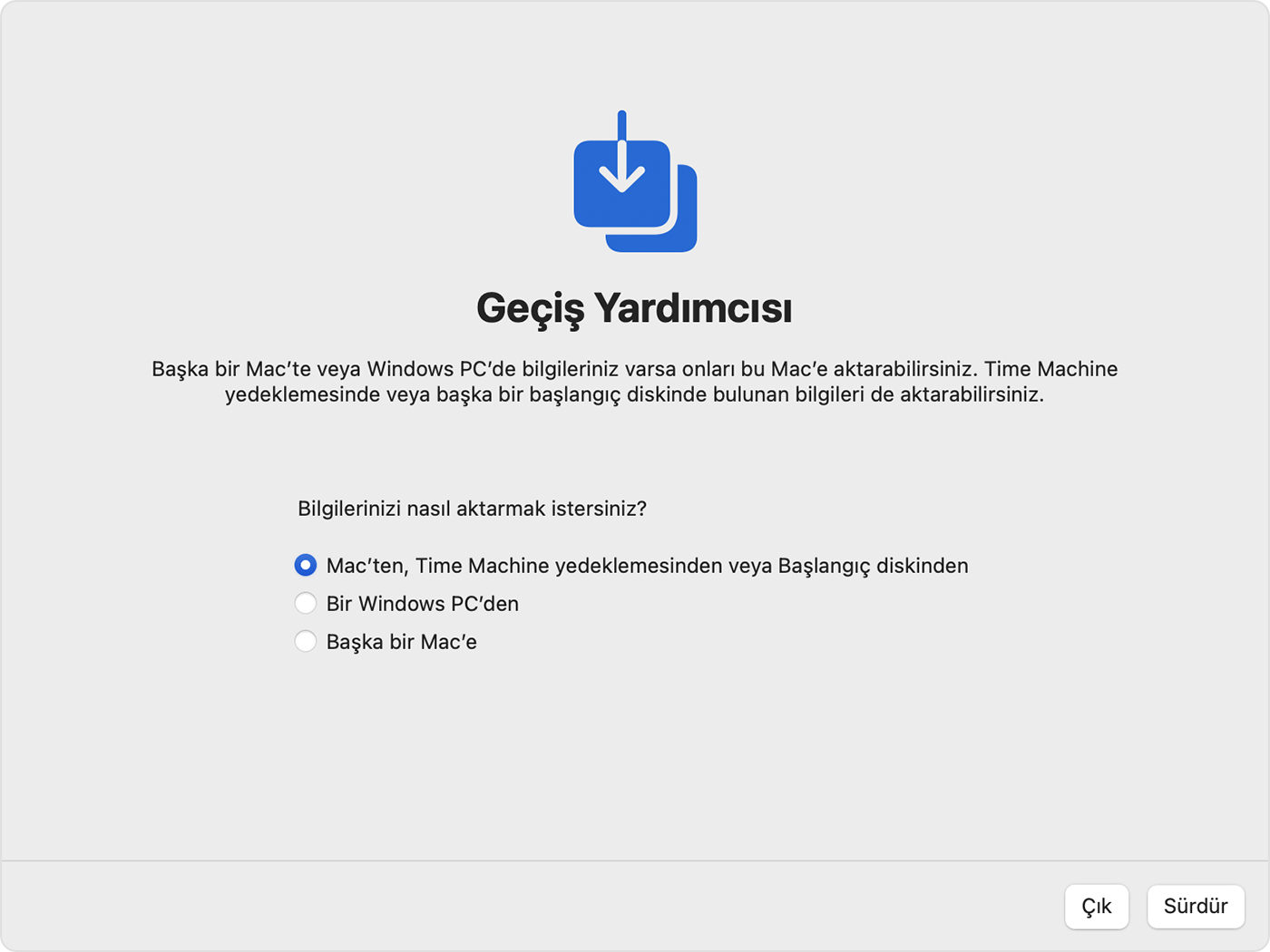 Geçiş Yardımcısı: Bilgilerinizi nasıl aktarmak istersiniz?