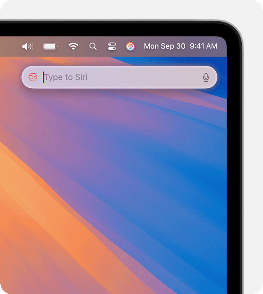 Siri bar appears in the top right-hand corner of a Mac screen