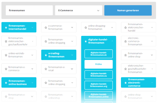 Firmennamen Generator Firmennamen auswählen und als Domain sichern