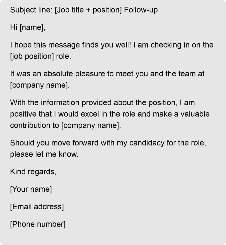 follow up email after interview sample 5