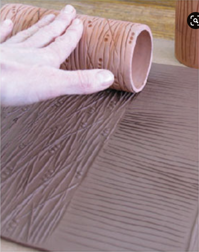 Use several cylinders to impart different textures onto clay slabs.