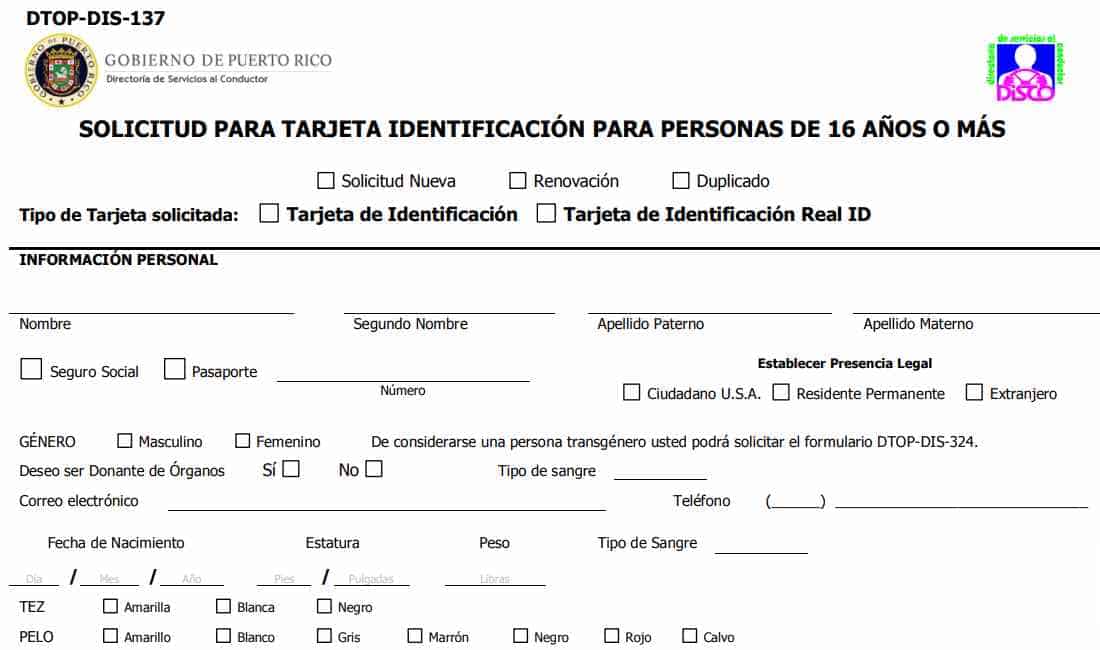 Formulario DTOP-DIS-137