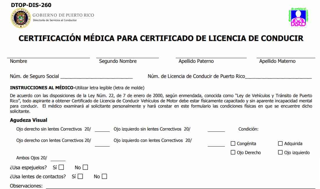 Formulario DTOP-DIS-260