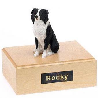 Border Collie Dog Figurine Wood Urn