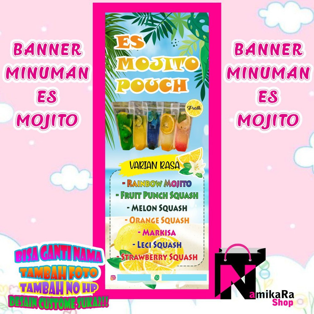 Banner Spanduk Backdrop Minuman Mojito Segar/Banner Minuman Mojito Pouch/ Backdrop Minuman Mojito