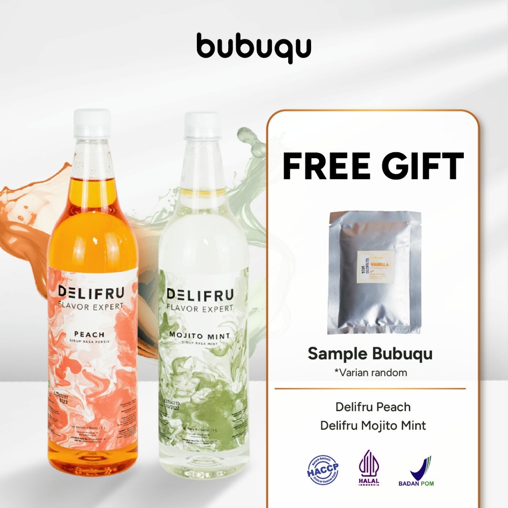 Delifru Paket Bundling Syrup Peach + Sirup Mojito Mint 1L