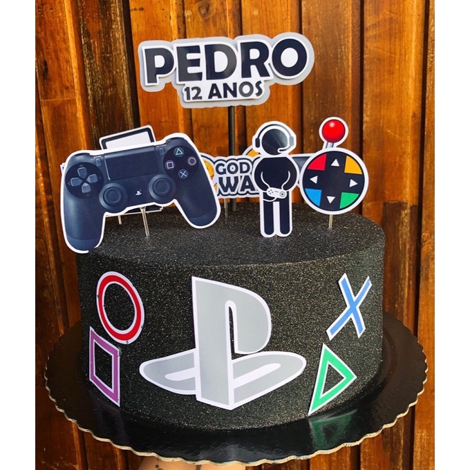 topo de bolo vídeo game playstation jogo play topper de bolo | Shopee Brasil