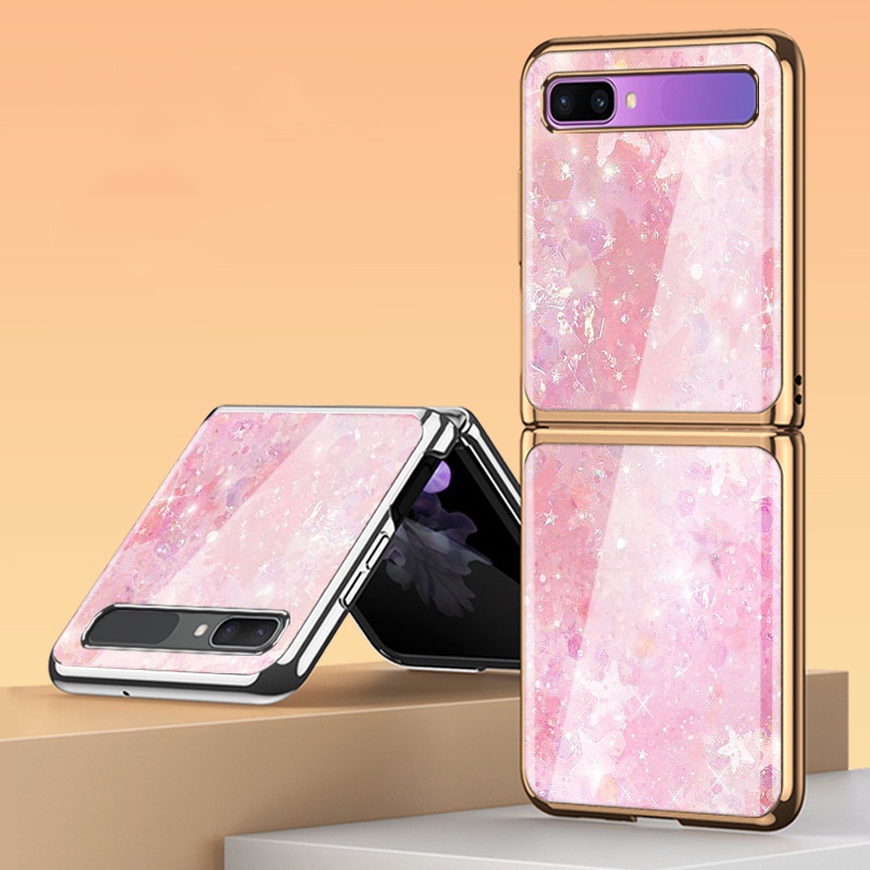 Cubierta Z Flip Para Samsung Galaxy Z Flip Dreamy Pink Shell patrón  chapeado De vidrio templado cubierta protectora De caja De celular Galaxy Z  Aleta | Shopee Colombia