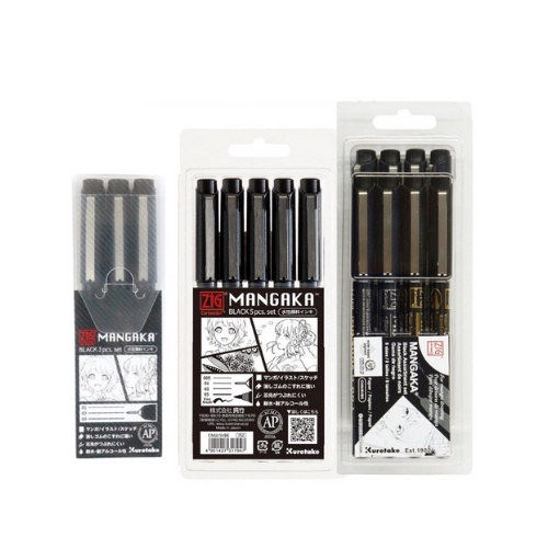 Kuretake Zig Cartoonist Mangaka Black Fineliners (Manga Supplies ...