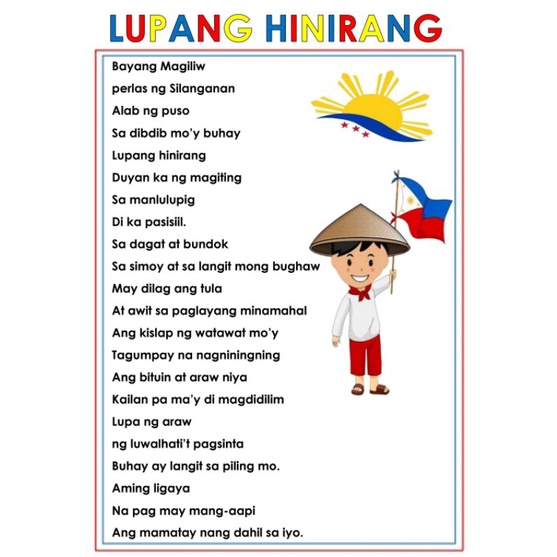 Lupang Hinirang, Panatang Makabayan, Filipino / Tagalog Charts | Shopee ...