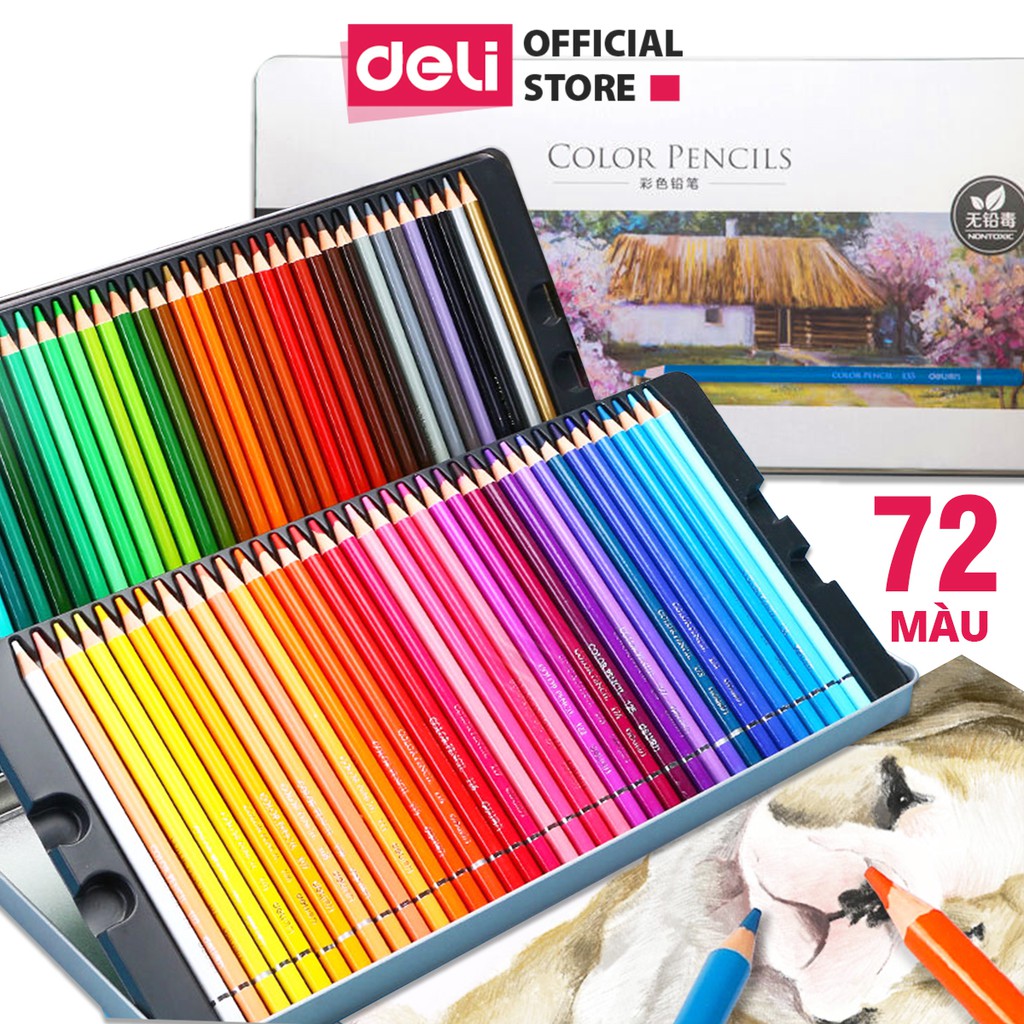 Tặng Tranh Tô Màu Tết Bút Chì Màu Gốc Dầu Cao Cấp Deli - Gỗ Tự Nhiên - 24  36 4872 Màu - 6565 6566 6567 6568 - Mixasale