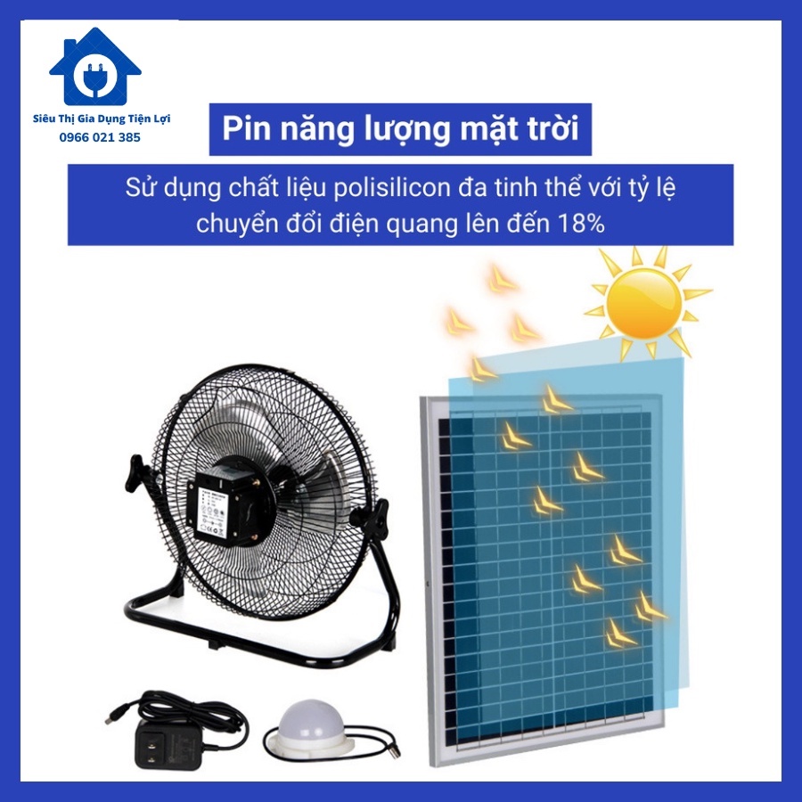 Quạt Tích Điện Năng Lượng Mặt Trời Solar Fan Dạng Nằm - 12 Chế Độ ...