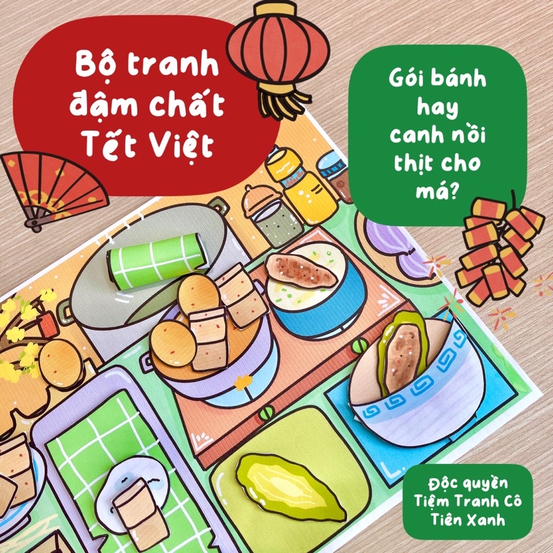 Bộ Tranh Cắt Dán Bữa Cơm Tết Đồ Chơi Giấy Cô Tiên Xanh - Mixasale