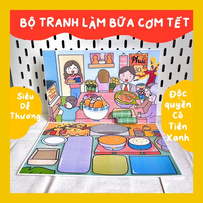 Bộ Tranh Cắt Dán Bữa Cơm Tết Đồ Chơi Giấy Cô Tiên Xanh - Mixasale