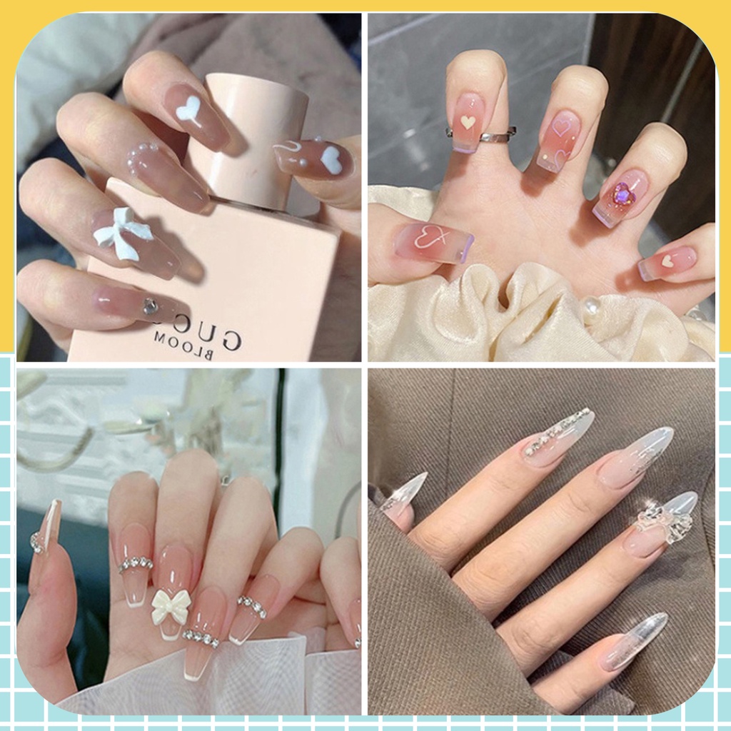 Móng Tay Giả Đính Đá Nhọn Anabeauty Móng Giả Kèm Keo Đính Nơ Cá ...