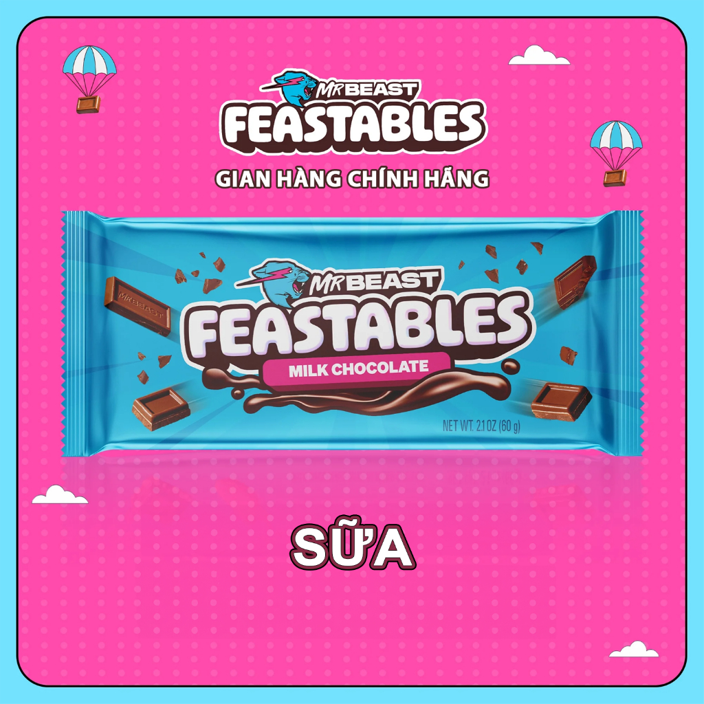 [Chính Hãng] Kẹo Socola Thanh MrBeast Feastables Chocolate Sữa 35g và 60g phiên bản mới 2024