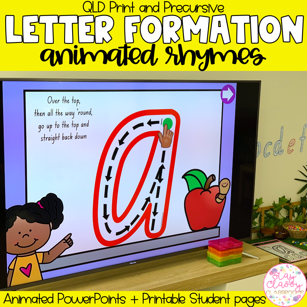 letter formation rhymes animated powerpoint qld print precursive stay classy classrooms