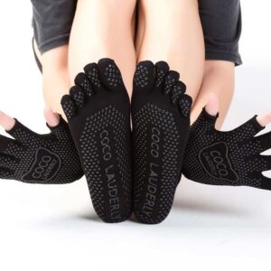 1 Pair Set Five Finger Striped Non-Slip Silicone Grips Yoga Gloves And Yoga Socks - Yoga Socks - Chakra Galaxy