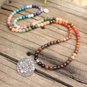 28 Colorful Stones 108 Japamala Beads Lotus Moon Chakra Necklace - Chakra Necklace - Chakra Galaxy