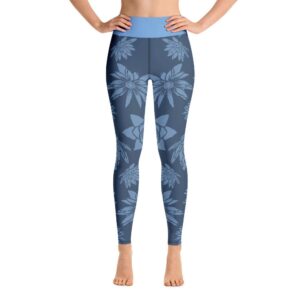 Blue Lotus Flower Pattern High Waist Leggings Yoga Pants - Yoga Leggings - Chakra Galaxy