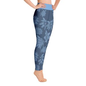 Blue Lotus Flower Pattern High Waist Leggings Yoga Pants - Yoga Leggings - Chakra Galaxy