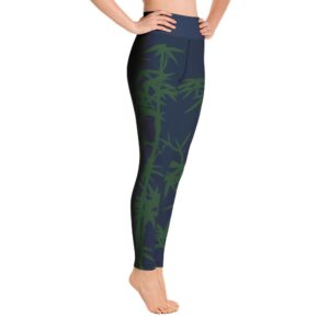 Calming Green Bamboo Tree High Waist Navy Yoga Pants Leggings - Yoga Leggings - Chakra Galaxy