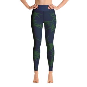 Calming Green Bamboo Tree High Waist Navy Yoga Pants Leggings - Yoga Leggings - Chakra Galaxy