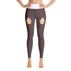 Divine Orange Hamsa Hand High Waist Yoga Pants Brown Leggings - Yoga Leggings - Chakra Galaxy