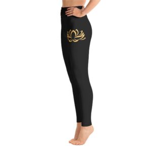 Golden Lotus Flower High Waist Leggings Black Yoga Pants - Yoga Leggings - Chakra Galaxy