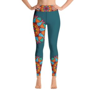 Green High Waist Mandala Yoga Pants Leggings - Chakra Galaxy