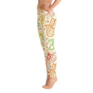 Hamsa Hand Pattern High Waist Yoga Pants Yellow Leggings - Yoga Leggings - Chakra Galaxy